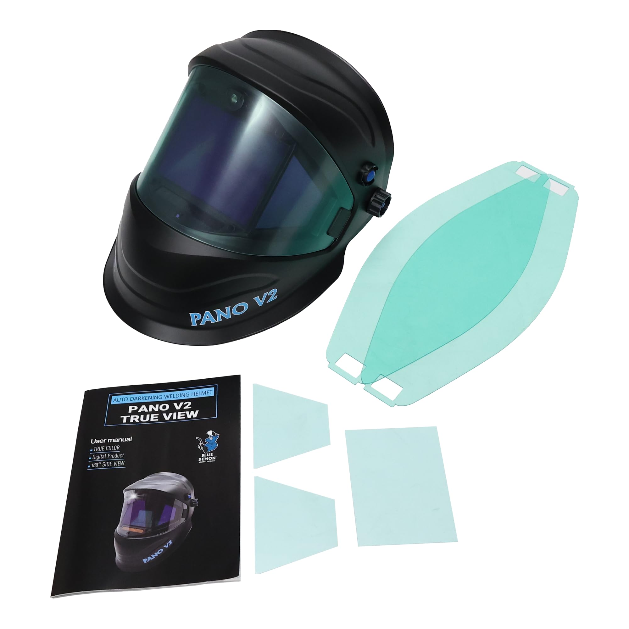 Blue Demon Pano V2 Welding Hood, 7 Arc Sensors, Auto darkening across all 3 Filters, Shades 4-13, 1/1/1/1 Optical Clarity with True View Technology (Blue Demon Pano V2 Welding Hood) - Image 7