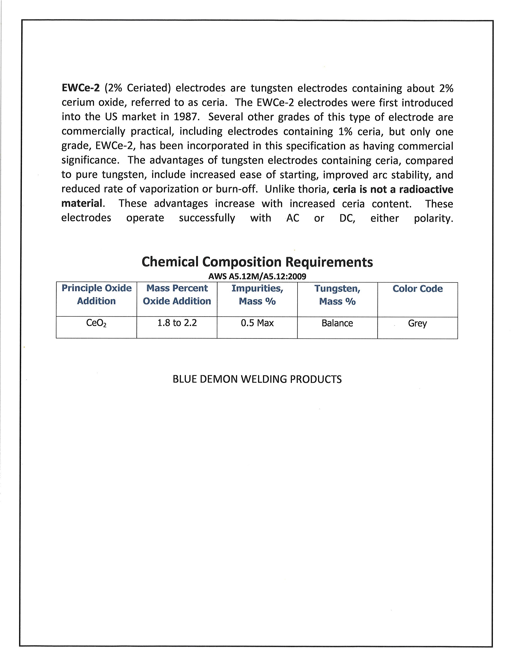 Blue Demon TIG Welding Tungsten Electrodes, 2% Ceriated, GRAY, EWCe-2.040 in x 7 in 10 pc pack, (TE2C-040-10T) - Image 6