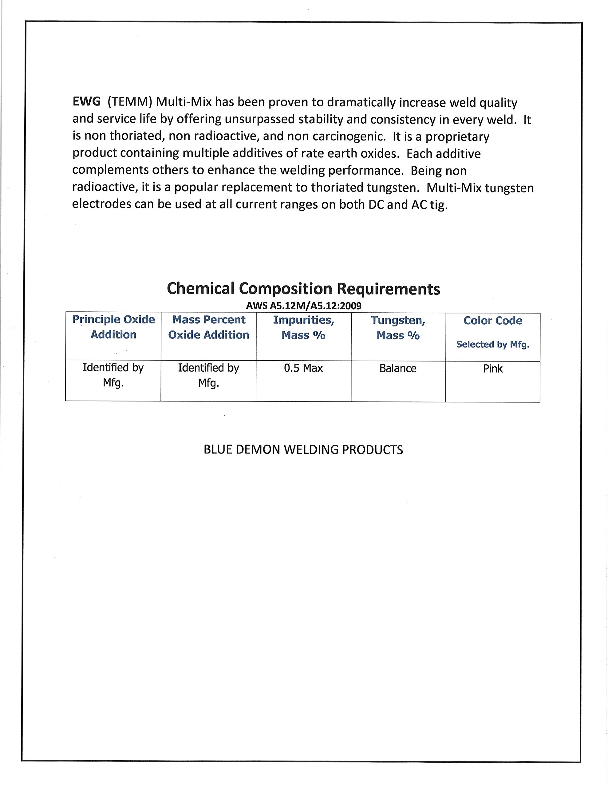 Blue Demon Welding Tungsten Electrodes, Rare Earth Blend, PINK, EWG, 3/32 in x 7 in x 10 pc pack TEMM-332-10T - Image 4